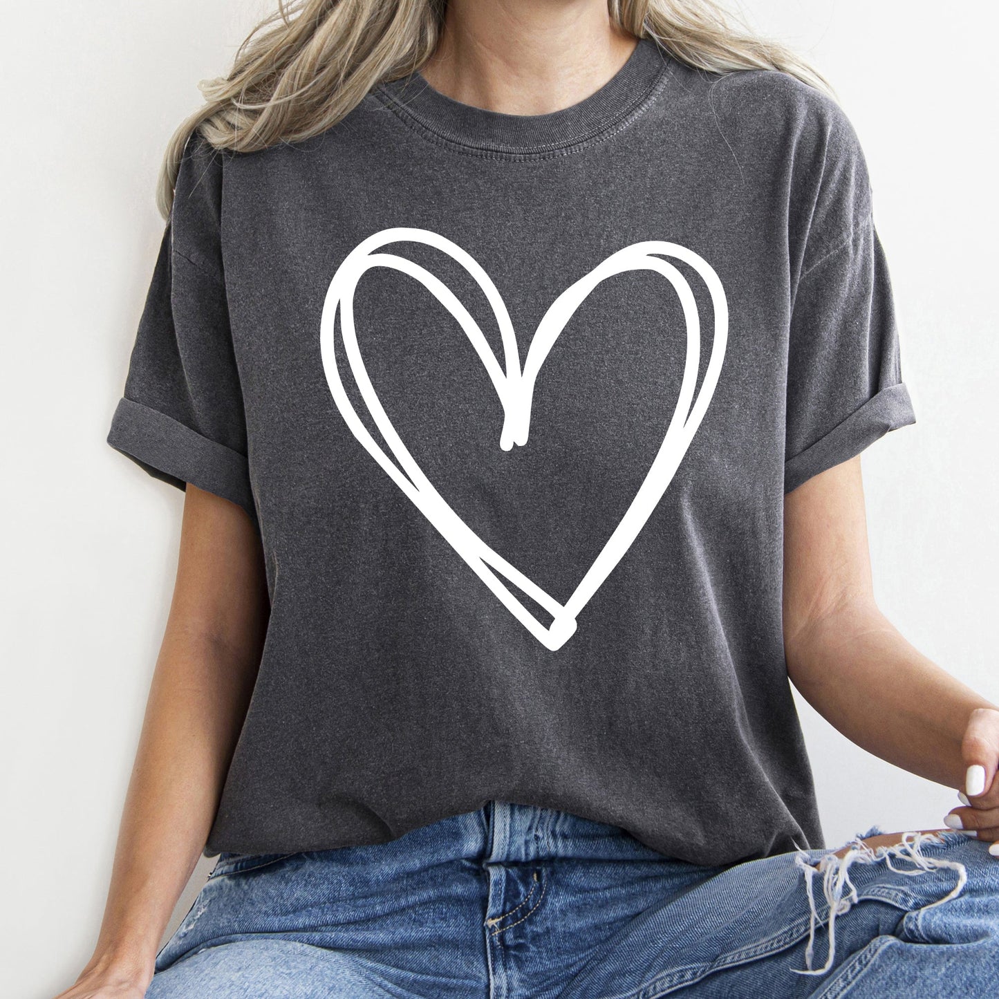Double Heart, Sketch, Doodle, Love, Comfort Colors Tshirt, Valentine's Day