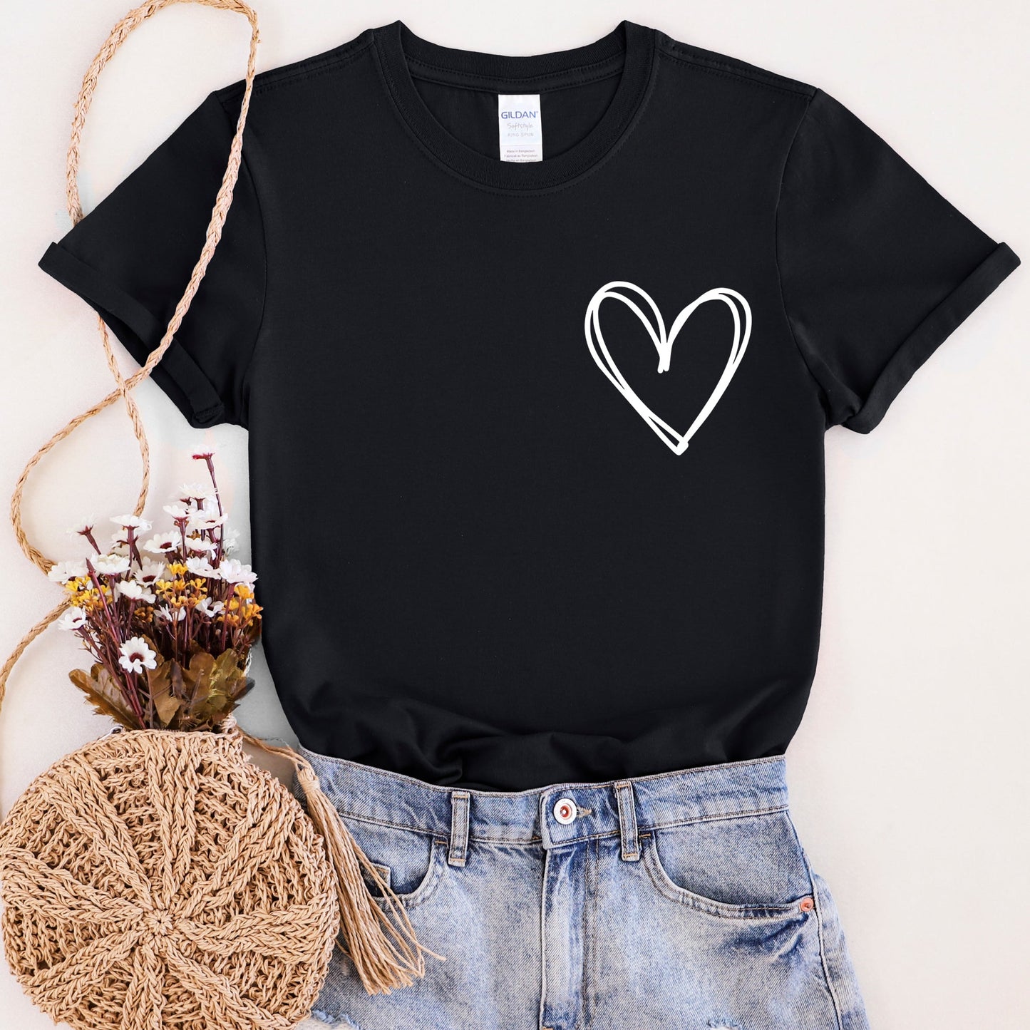 Double Heart Pocket Print, Super Soft Tshirt, Valentine's Day