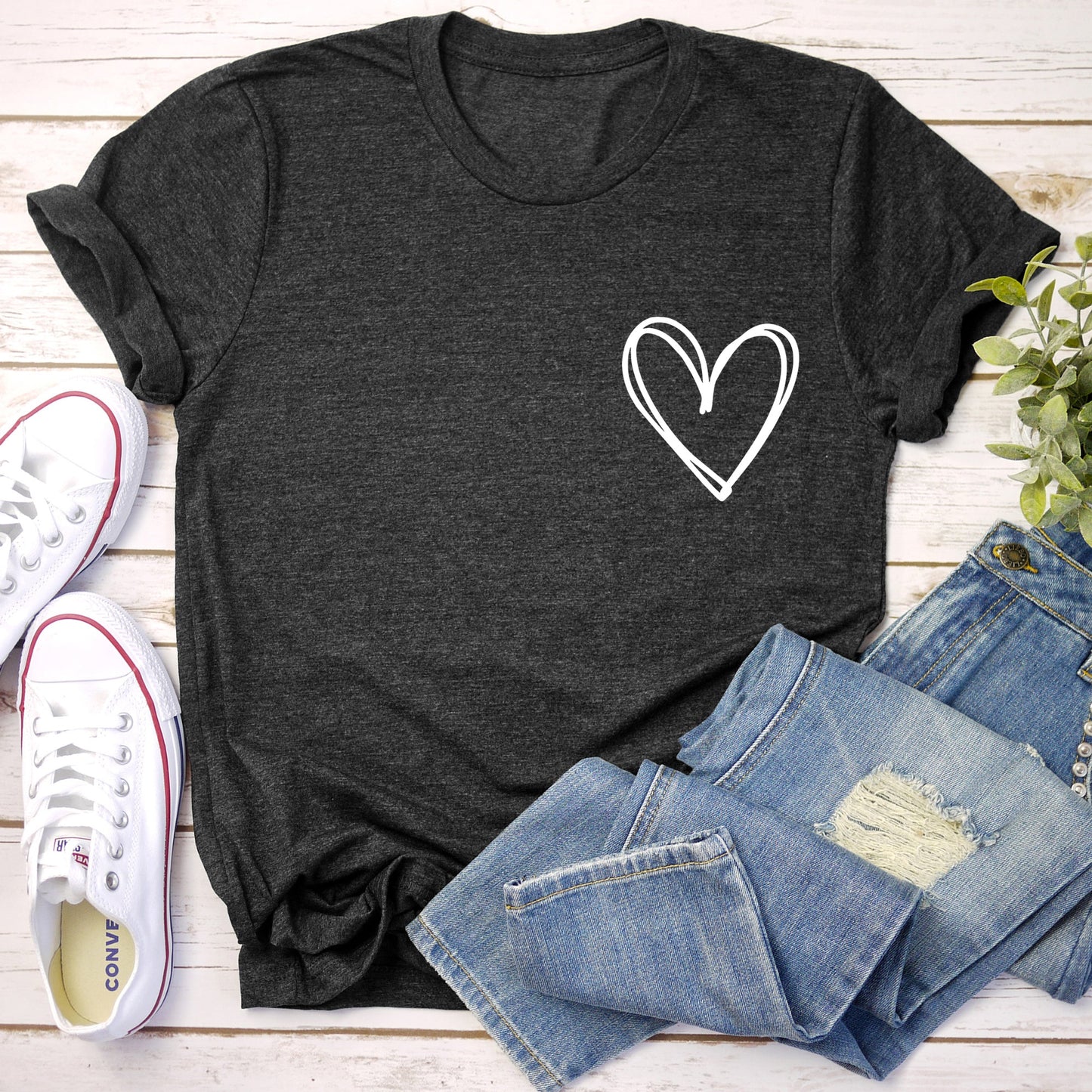 Double Heart Pocket Print, Super Soft Tshirt, Valentine's Day