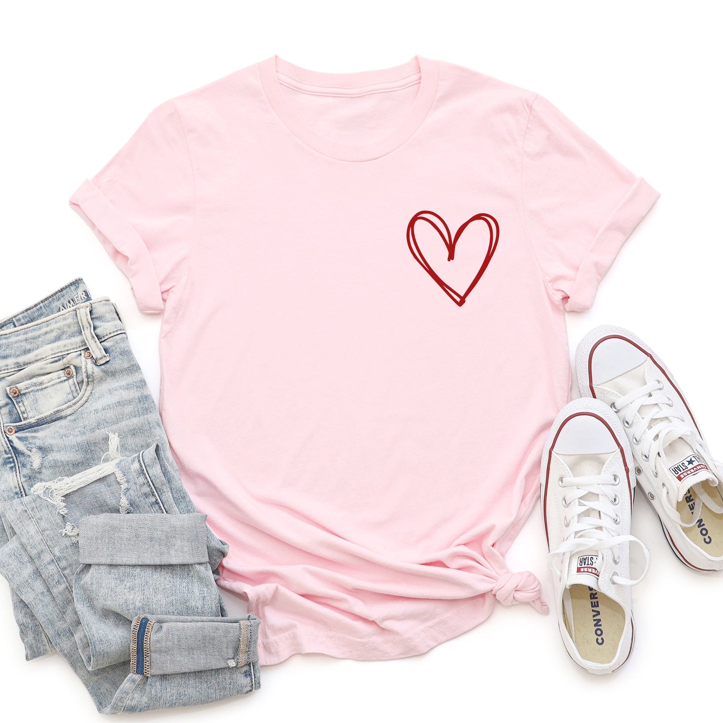 Double Heart Pocket Print, Super Soft Tshirt, Valentine's Day