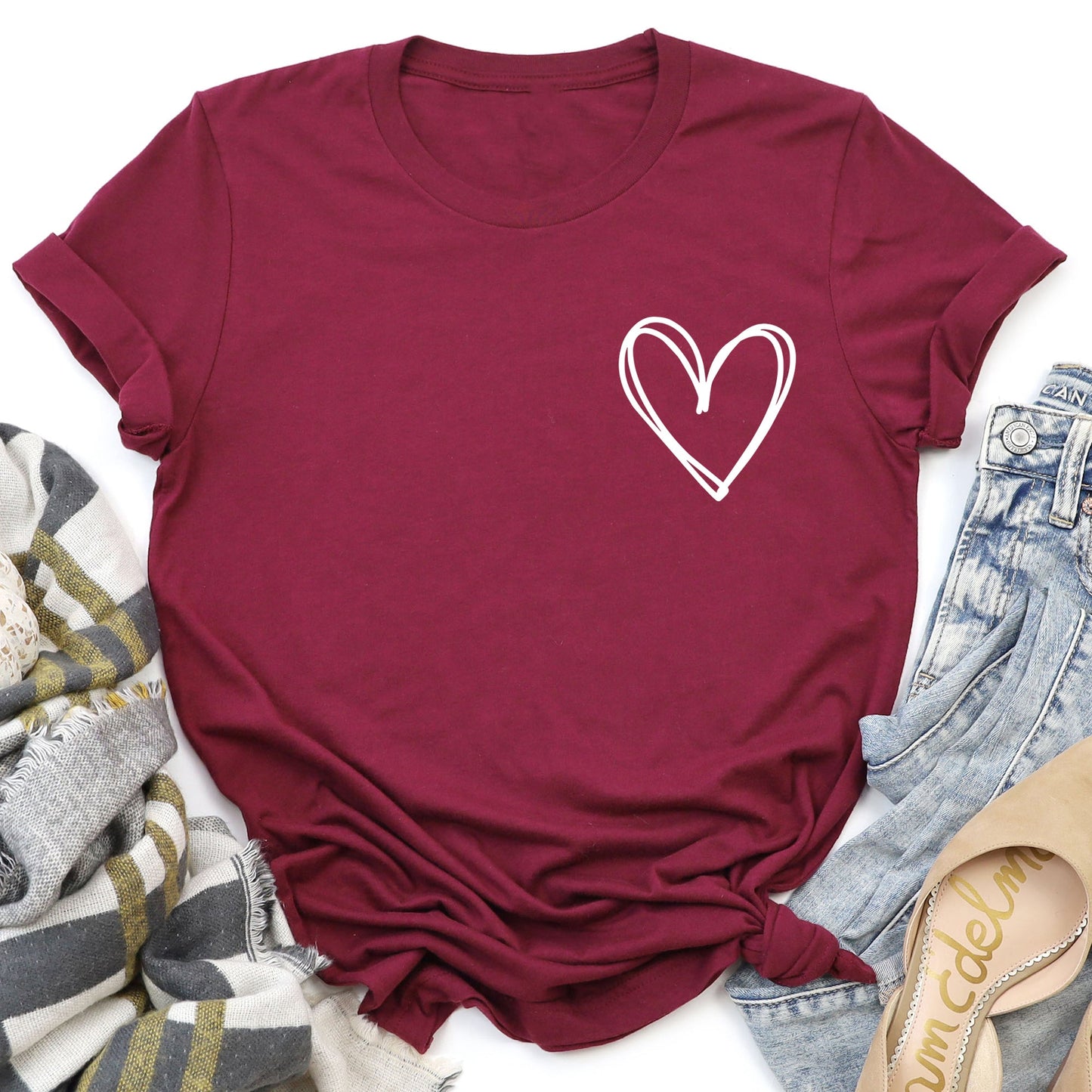 Double Heart Pocket Print, Super Soft Tshirt, Valentine's Day
