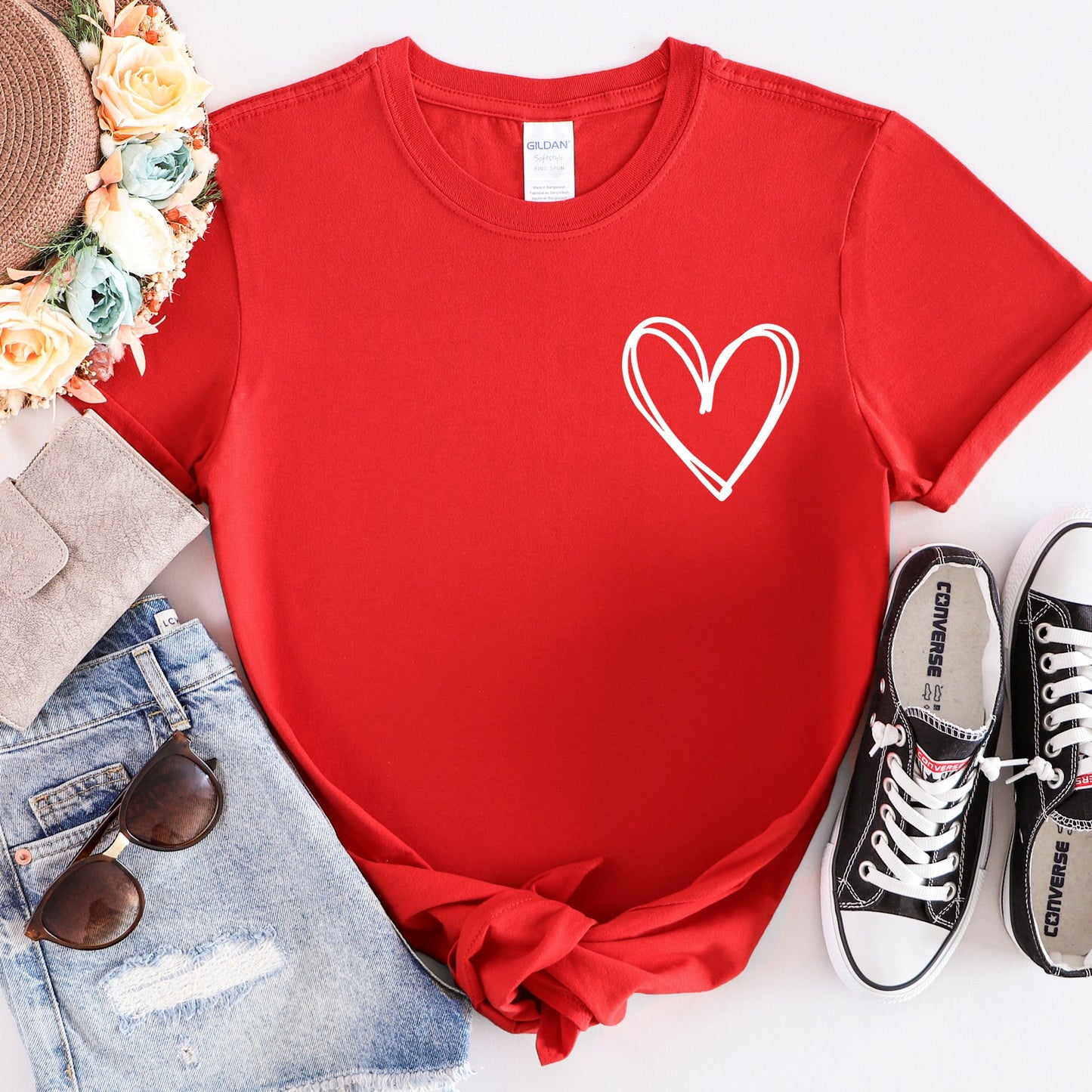 Double Heart Pocket Print, Super Soft Tshirt, Valentine's Day