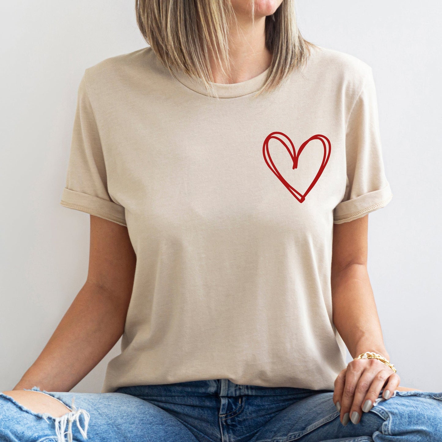 Double Heart Pocket Print, Super Soft Tshirt, Valentine's Day