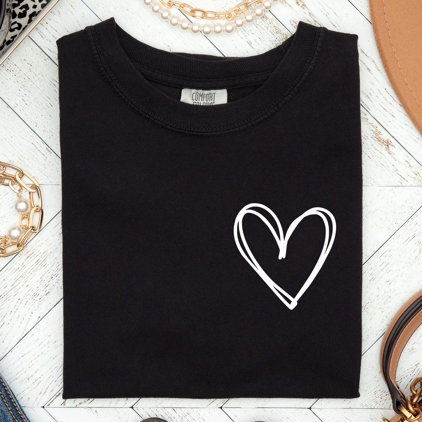 Double Heart Pocket Print, Comfort Colors Tshirt, Valentine's Day