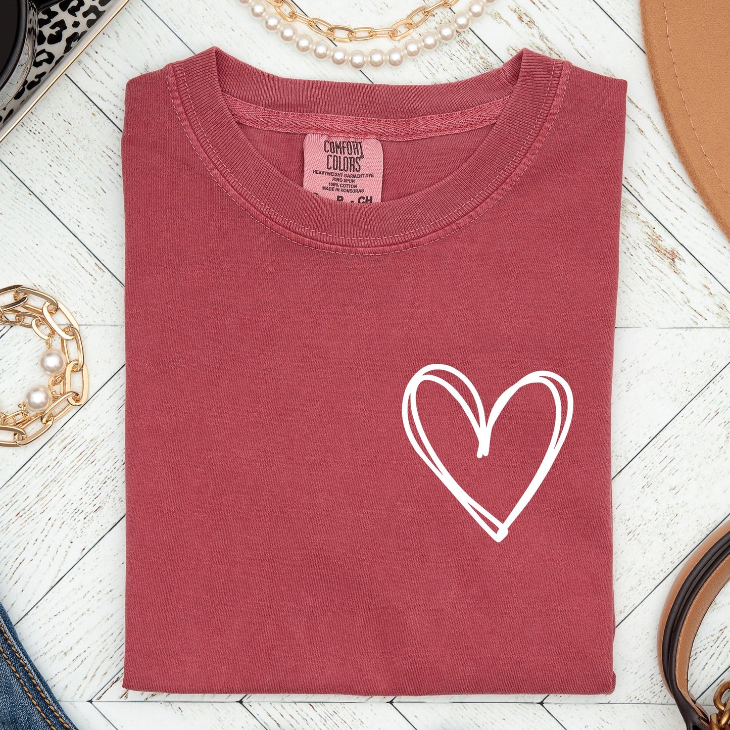 Double Heart Pocket Print, Comfort Colors Tshirt, Valentine's Day