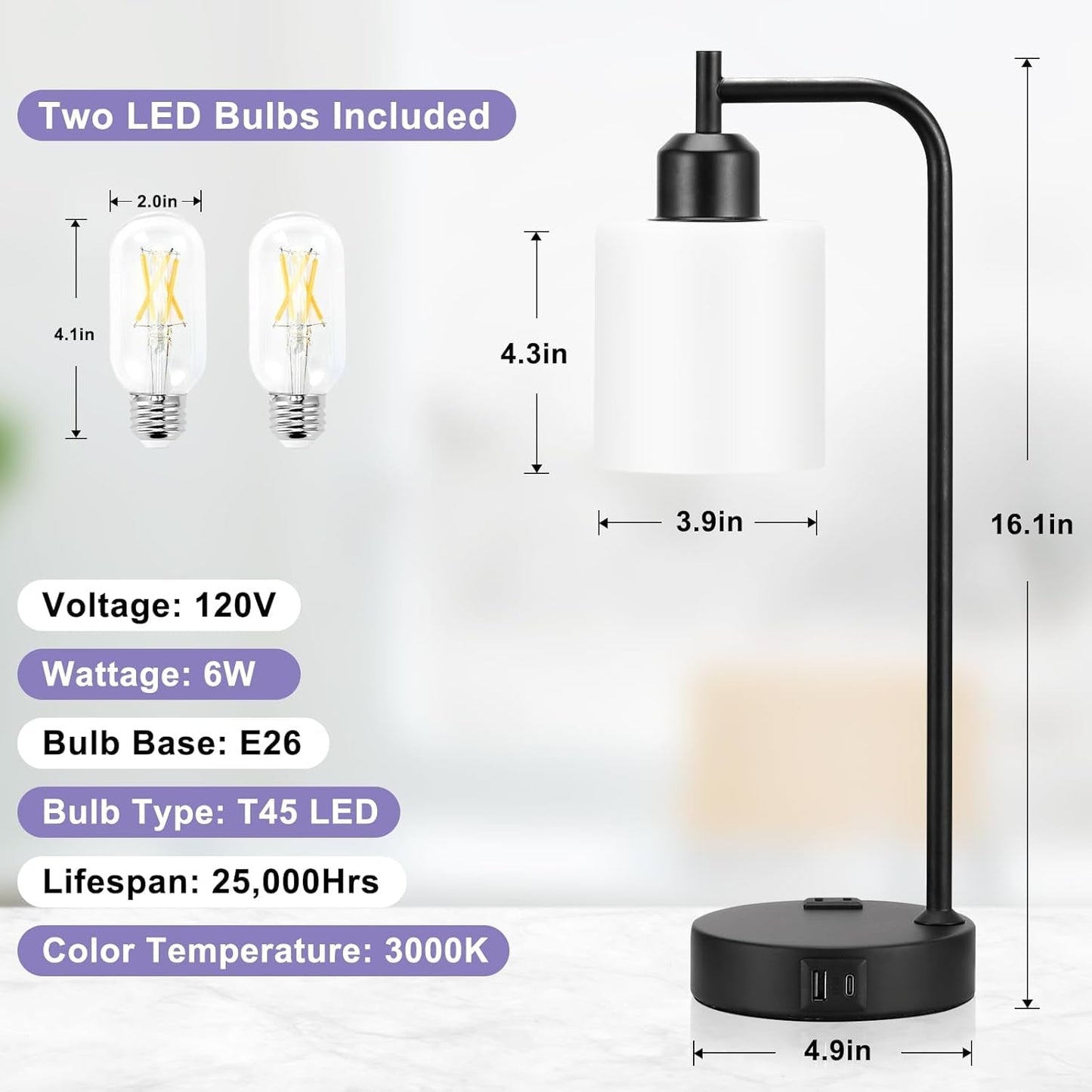Industrial Touch Bedside Lamps for Bedrooms Set of 2 - 3-Way Dimmable | Lighting | Kitchen + Metal