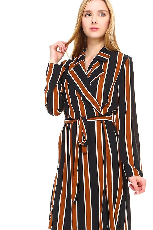 Striped Long Sleeve Belted Jacket | Apparel | Kitchen + Metal