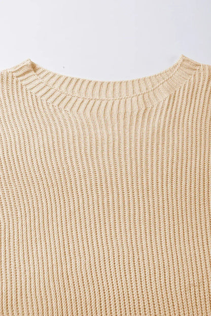 Rose Red Side Slit Short Sleeve Oversized Sweater