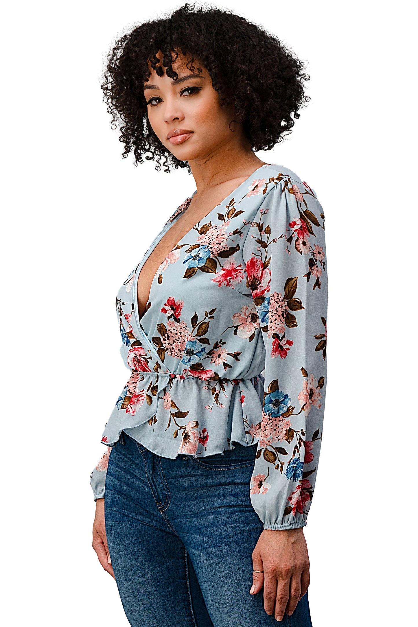 Printed Surplice Peplum Hem Blouse Top | Apparel | Kitchen + Metal