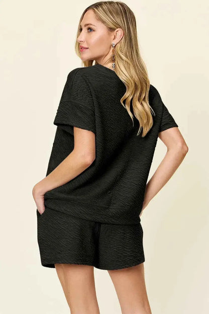 Texture Short Sleeve T Shirt and Shorts Set