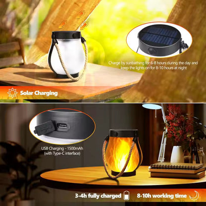 Waterproof Solar Lantern Lights for Outdoor Decor – Flickering Flame Hanging Lights with 2 Modes for Patio, Yard & Garden