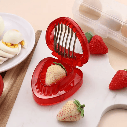2-in-1 Strawberry Slicer & Stem Remover – Easy Kitchen Fruit Tool for Slicing, Coring & Peeling Berries, Melons & More