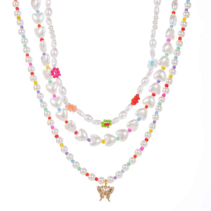 Gold-plated Pearl Necklace with Inlaid Pearls - Multi-row Women's Suit