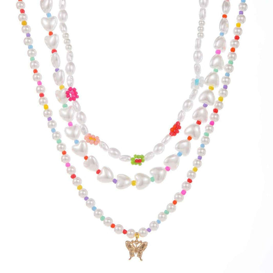 Gold-plated Pearl Necklace with Inlaid Pearls - Multi-row Women's Suit