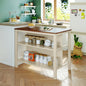 Solid Wood Rustic 45" Stationary Kitchen Island, Rubber Wood Butcher