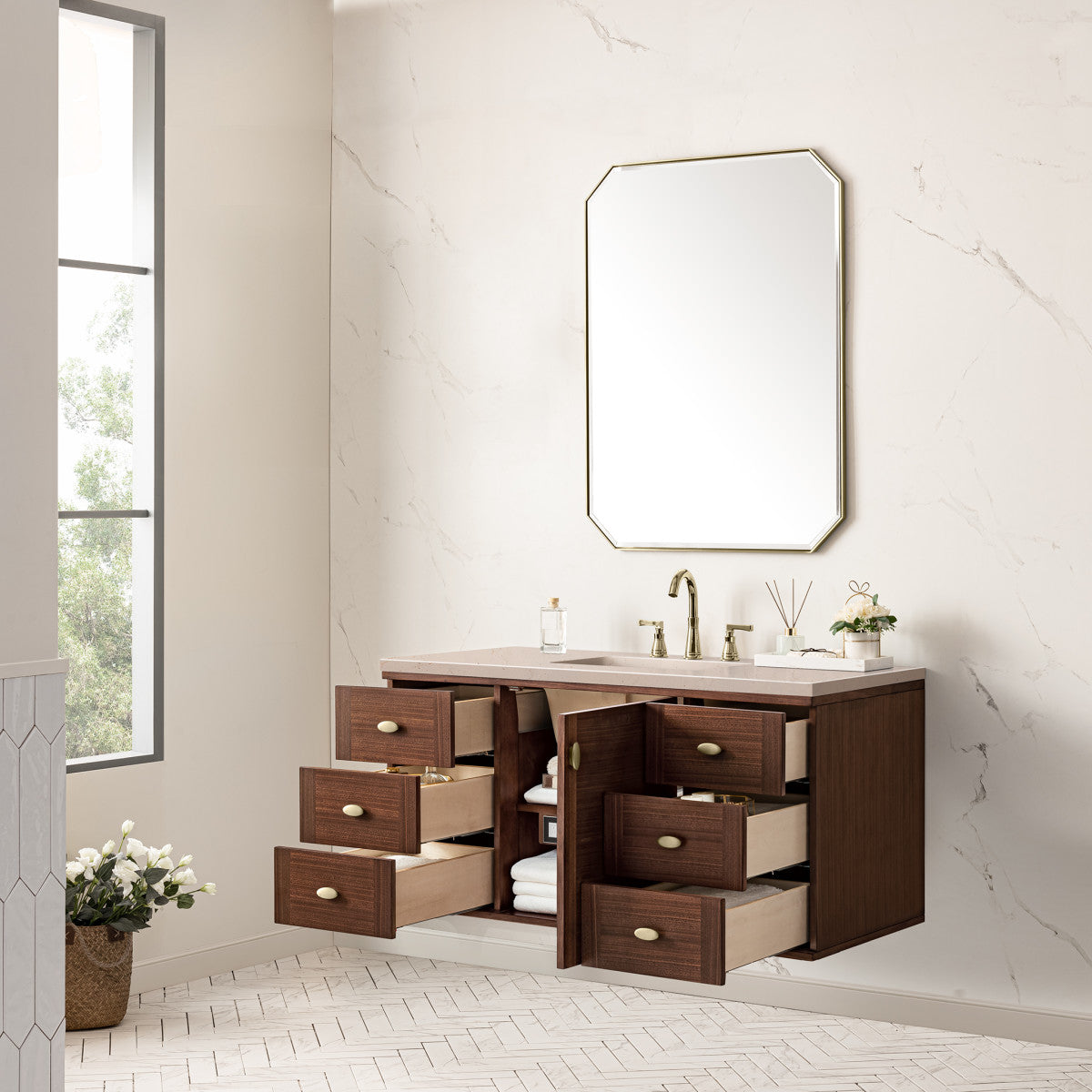 Amberly 48" Single Vanity Cabinet, Mid-Century Walnut
