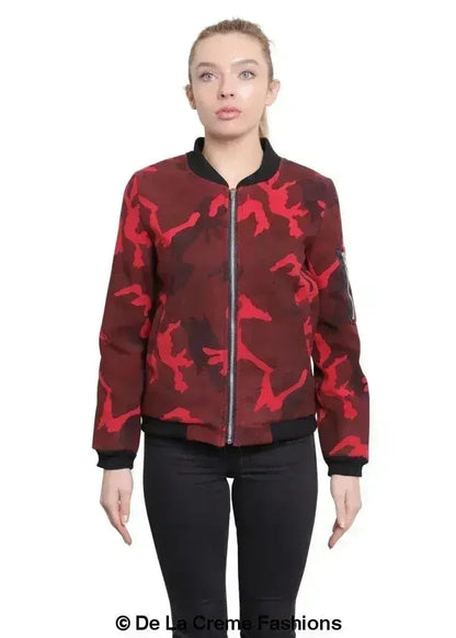 De La Creme - Womens Camo Zip-Thru Varsity Bomber Jacket