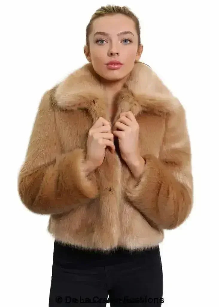 De La Creme Womens Faux Fur Cropped Aviator Bomber