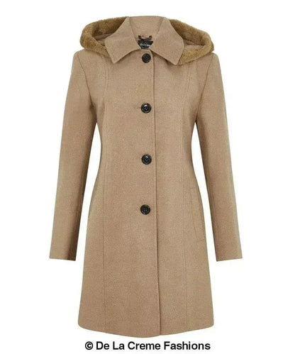 De La Creme - Women's Faux Fur Trim Hooded Coat
