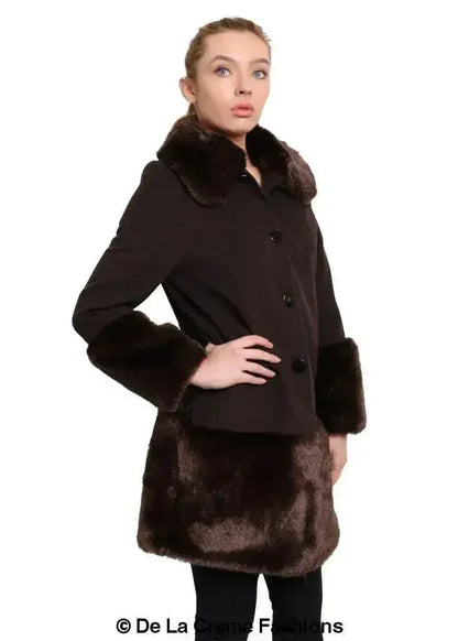 De La Creme - Womens Faux Fur Trim Wool Mix Coat