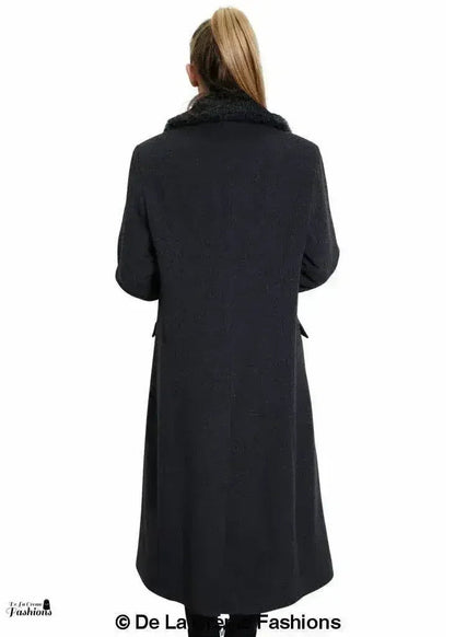 De La Creme Womens Oversized Faux Fur Collar Long Coat