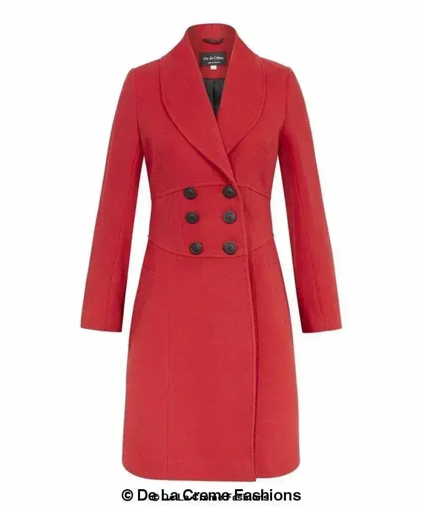 De La Creme - Womens Slim Fit Double Breasted Roll Collared Coat