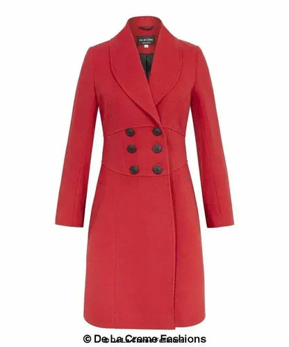 De La Creme - Womens Slim Fit Double Breasted Roll Collared Coat
