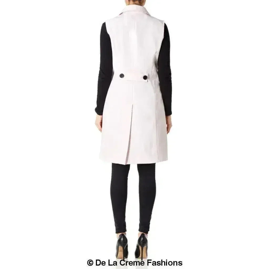 De La Creme - Womens Spring/Summer Sleeveless Hip Length Blazer Coat