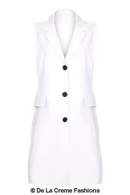 De La Creme - Womens Spring/Summer Sleeveless Hip Length Blazer Coat