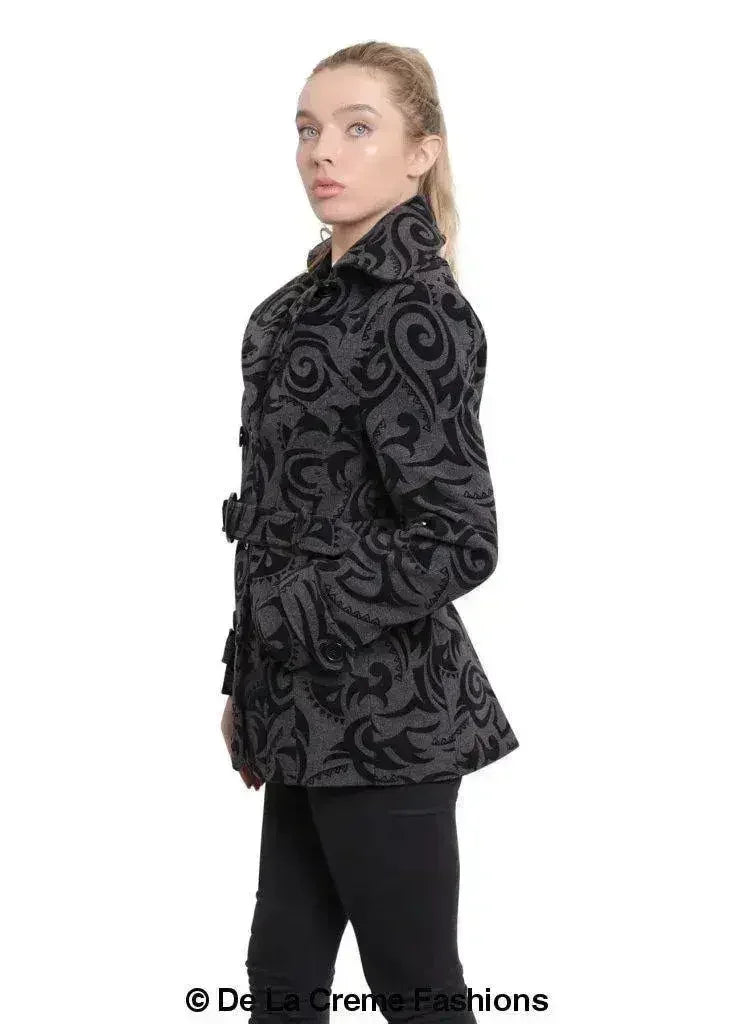 De La Creme - Womens Tribal Print Double Breasted Short Coat