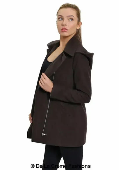De La Creme Wool Blend Hooded Coat - Italian Fabric | Femstylo