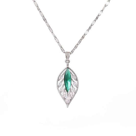 Women’s Dream Moon Necklace - Titanium Steel with Green, Pink, and White Accents for Elegant Style