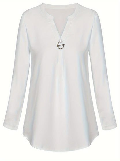 Women's Pearl Button Blouse - Long Sleeved Casual Versatile Top