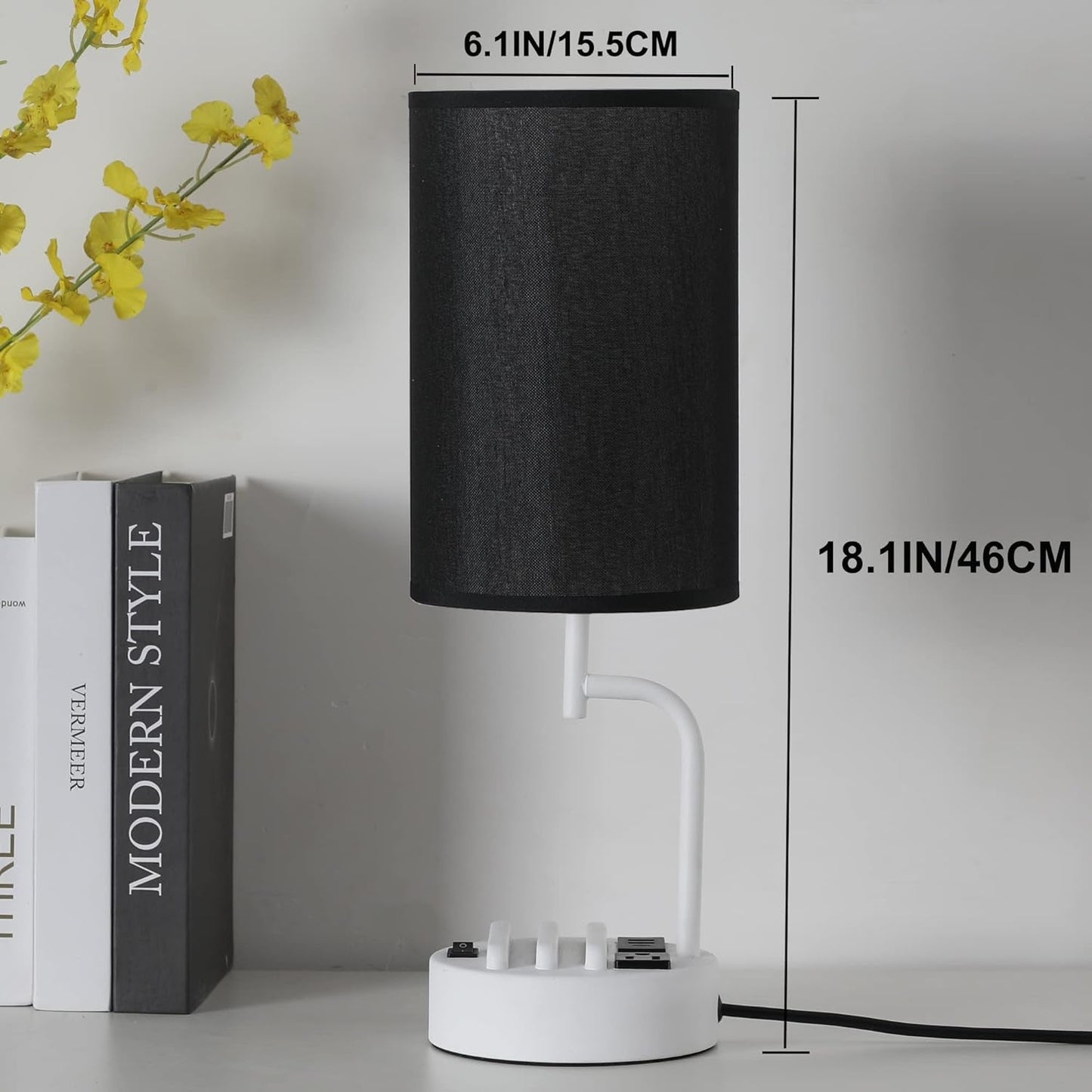 Table Lamp with 3 USB Charging Ports, Modern Desk Lamp with AC Outlet | Lighting | Kitchen + Metal