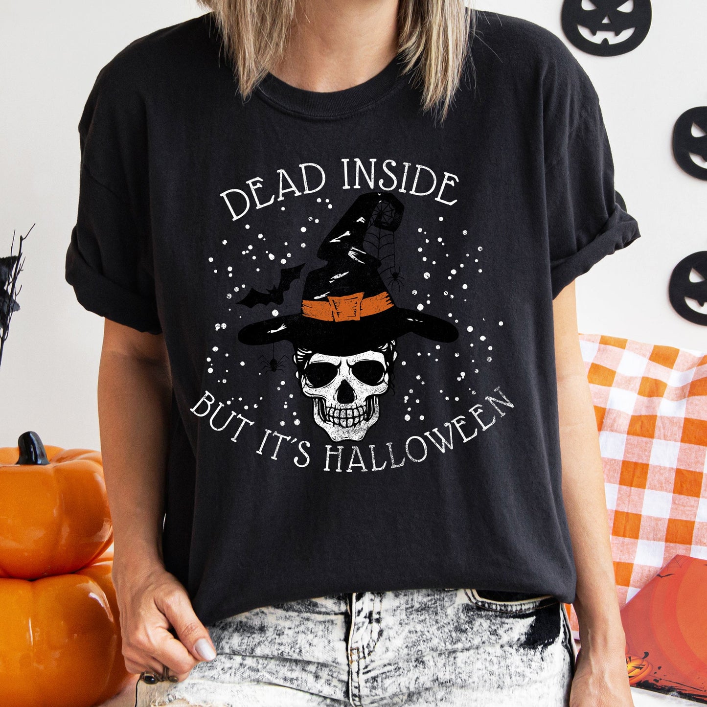 Dead Inside Skull Retro Halloween Comfort Colors Tshirt
