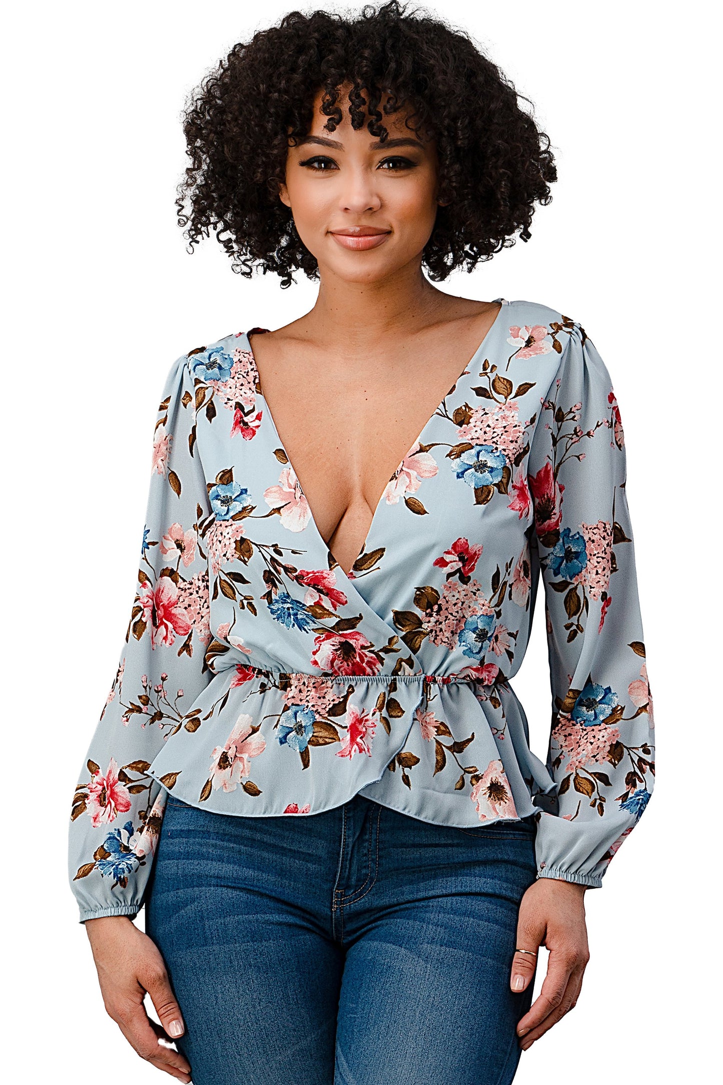 Printed Surplice Peplum Hem Blouse Top | Apparel | Kitchen + Metal
