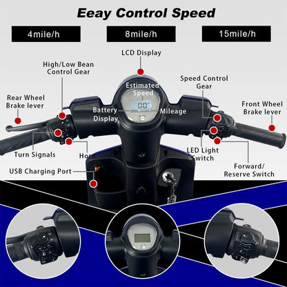 Zvg Deluxe 800W 60V/20AH 3-Wheel Electric Medical Handicap Motorized Mobility Power Scooter, 350LBS (SAK95137)
