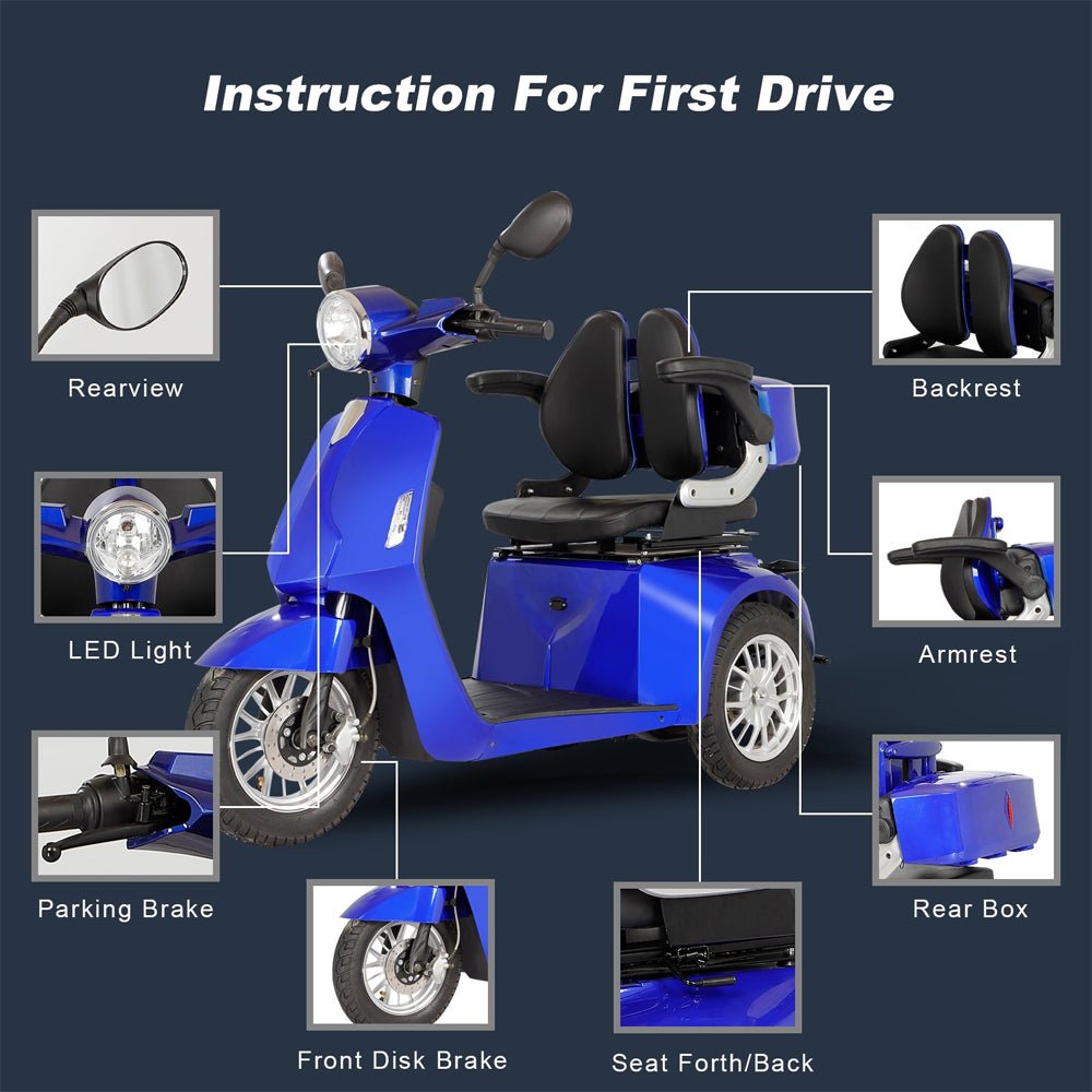 Zvg Deluxe 800W 60V/20AH 3-Wheel Electric Medical Handicap Motorized Mobility Power Scooter, 350LBS (SAK95137)