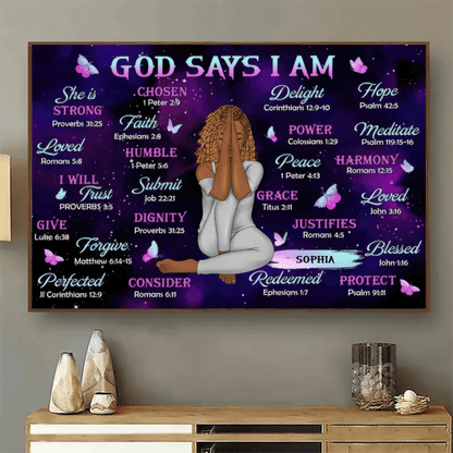 God Says I Am - Custom Wall Art - Personalized Gift for Christian Girl, Woman, Wife, Girlfriend