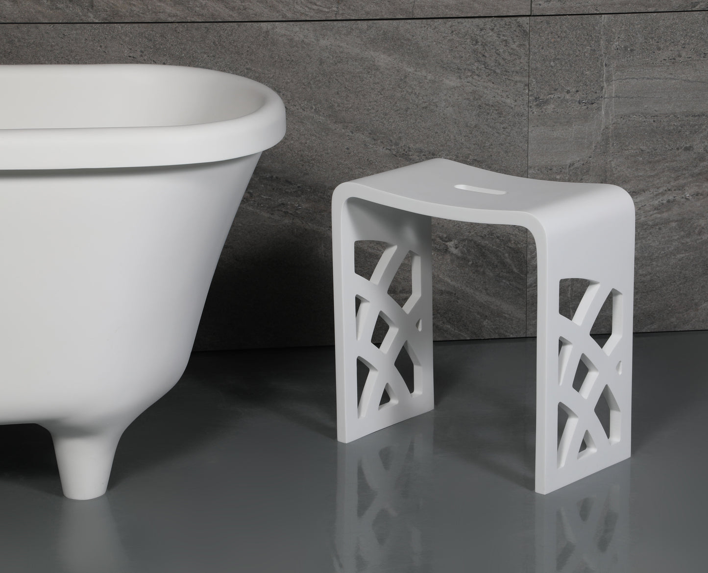 ALFI brand  ABST88 Designer White Matte Solid Surface Resin Bathroom / Shower Stool