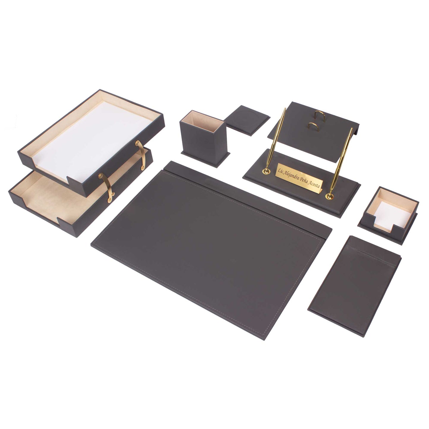 MOOG Leather Desk Set - Double Document Tray- Gray - 10 PCS