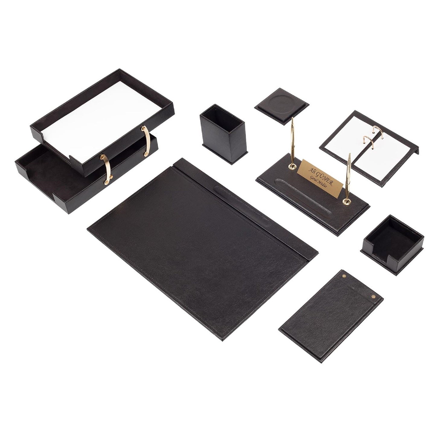 MOOG Leather Desk Set - Double Document Tray- Brown - 10 PCS