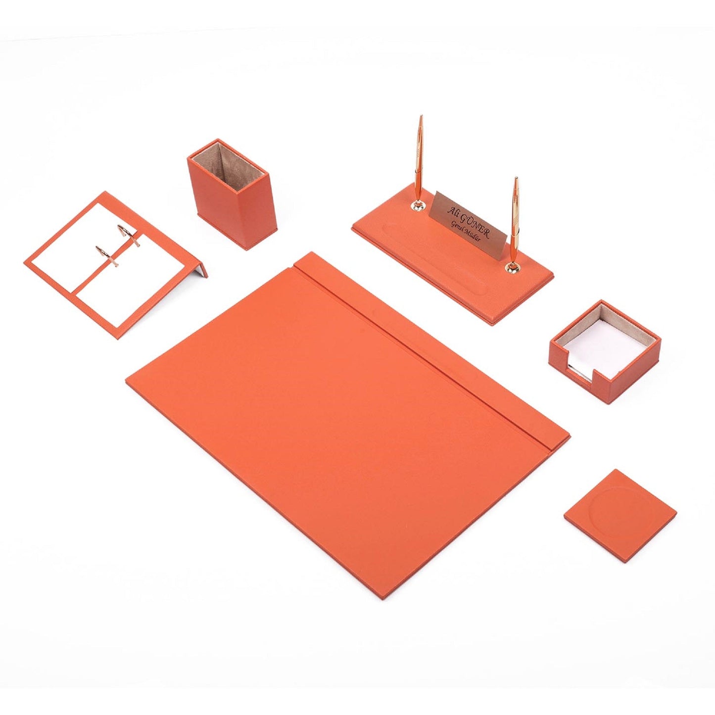 MOOG Leather Desk Set-8 Accessories - Red - 8 PCS