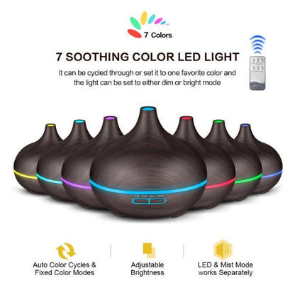 Wood Grain Aromacare Essential Oil Aroma LED Diffuser With Remote Control 550ml