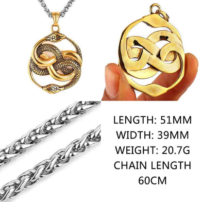 Mens Snake Pendant Necklace Set with Casual Mechanical Watch Fashion Accessory