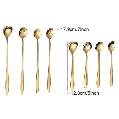 Set of 4 Cherry Blossom Stainless Steel Dessert Spoons