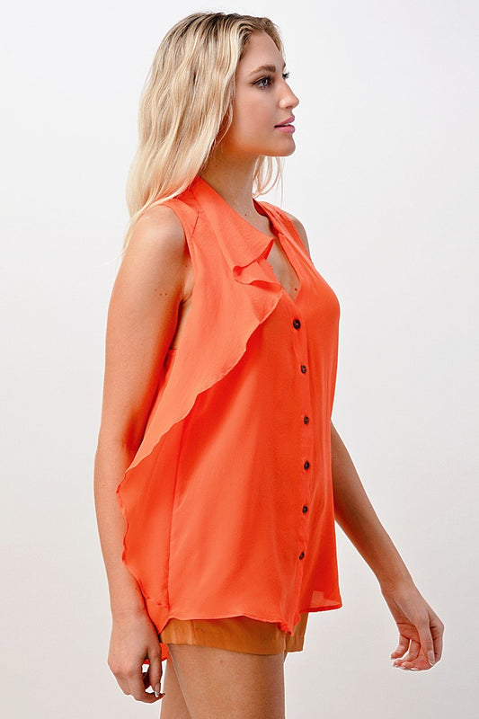 Sleeveless Button-Up Ruffle Blouse | Apparel | Kitchen + Metal