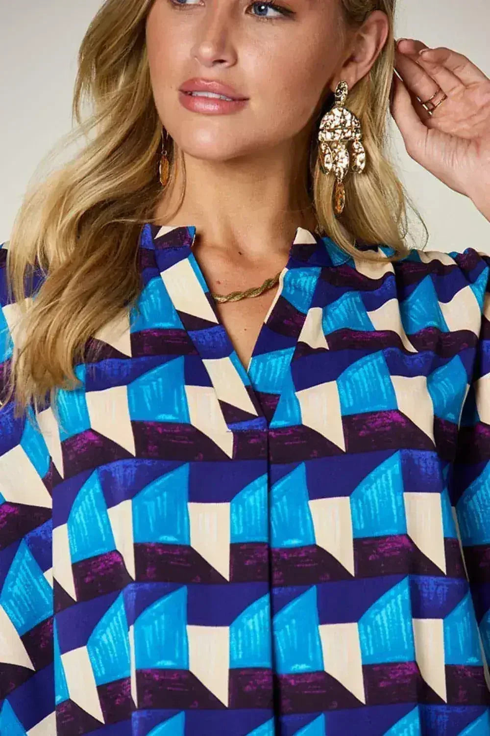 Geometric Notched Sleeve Blouse - Versatile Top | Femstylo