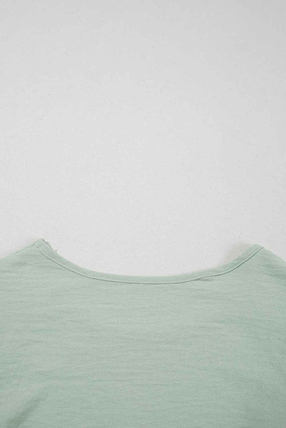Aqua Ruffle Sleeve Blouse - Clearly Aqua Solid Color Crinkled Top
