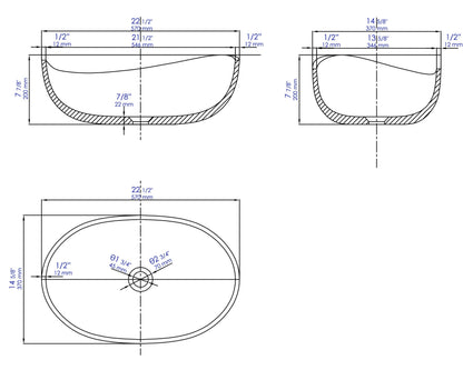 ALFI brand  ABCO23O 23" Solid Concrete Wavy Oval Above Mount Vessel Sink
